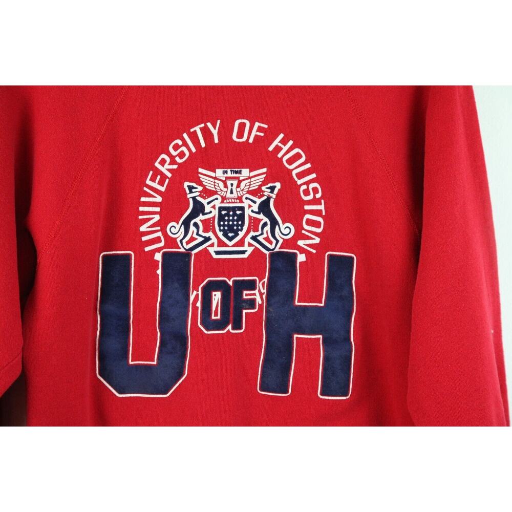 Vintage 60s 70s Artex University of Houston Flocked Sweatshirt Red S College - Picture 2 of 8